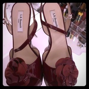L.K. Bennett London pin-raspberry patent wedges